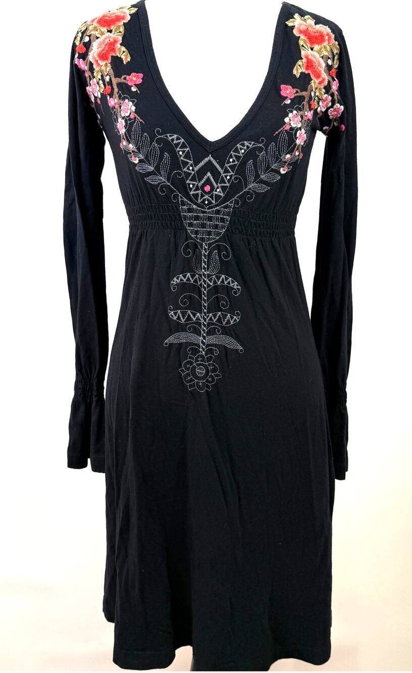 Johnny Was JWLA Floral Embroidered Long Sleeve V-Neck Dress Size XS